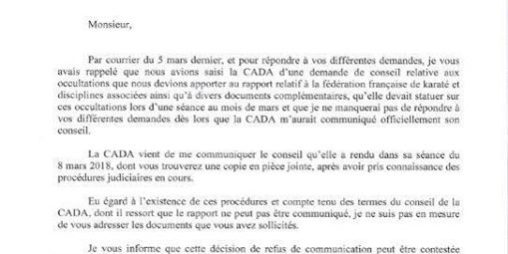 Dernier courrier de la CADA,à lire !
